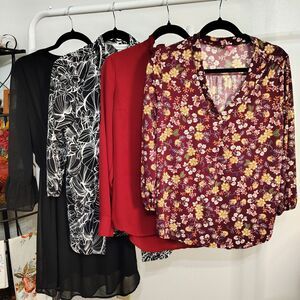 Career & Casual BUNDLE Medium Women's Fall Blouses & Dress Black Red Mixed Lot